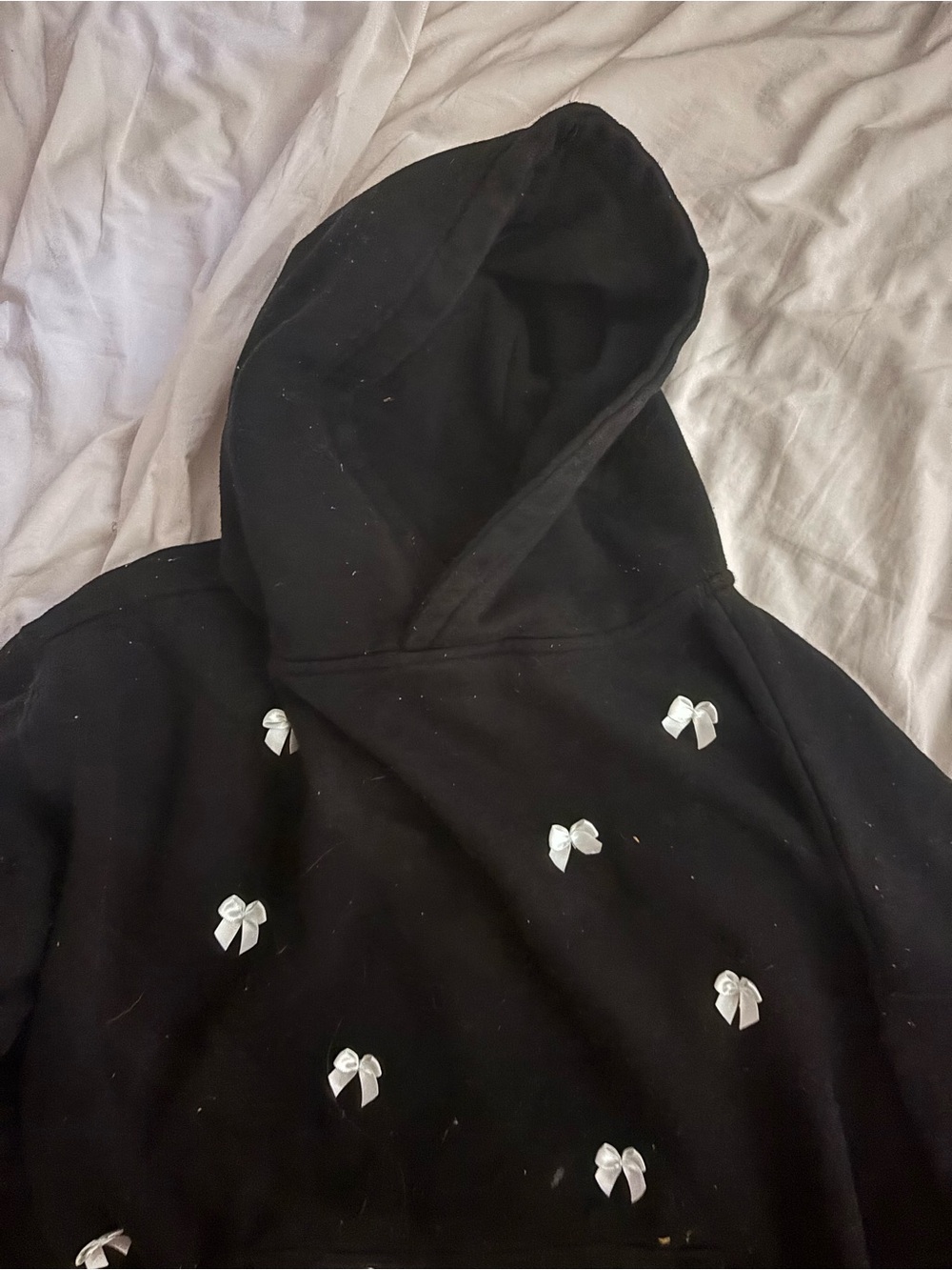 Arden B Black Hoodie Sweater with White Bow Embellishments
